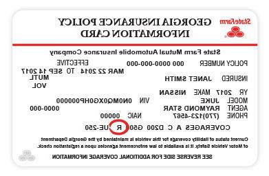 Example insurance card highlighting rental coverage